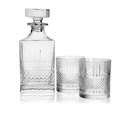 Image of Maxwell &amp; Williams JQ0007 Verona Whisky Gift Set with Cut Crystalline Glass Tumblers and Decanter in Box, 3 Pieces