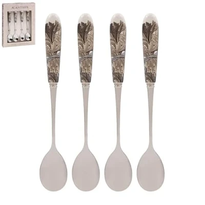 Image of Spoons with Ceramic Handles Acanthus Design Set of 4