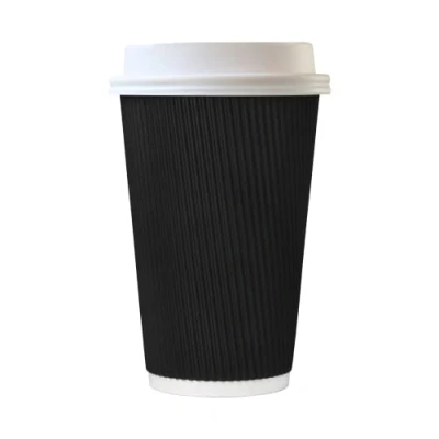 Image of We Can Source It Ltd 12oz. Disposable Black Ripple Paper Cups with Lids 200 Pack
