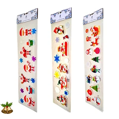 Image of Showpiece Puzzles CHRISTMAS GEL WINDOW STICKERS Removable No Mess 5 Designs Sets of 3 Packs (Christmas One)