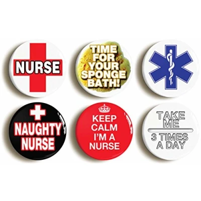 Image of 6 x NURSE FANCY DRESS BADGES BUTTONS PINS (1inch/25mm diameter)
