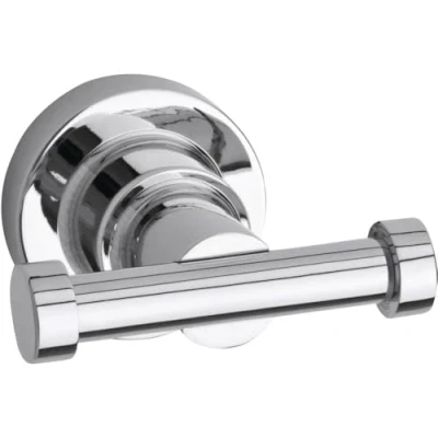 Image of tesa LUUP double hook, chromed metal, self adhesive, adhesive mounting technology, 50mm x 63mm 70mm