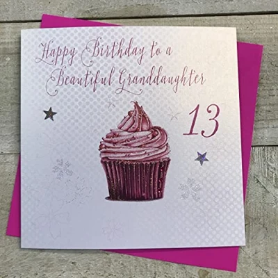 Image of White Cotton Cards Cupcake Happy Beautiful Granddaughter 13&quot; Handmade 13th Birthday Card, White, WBGD13