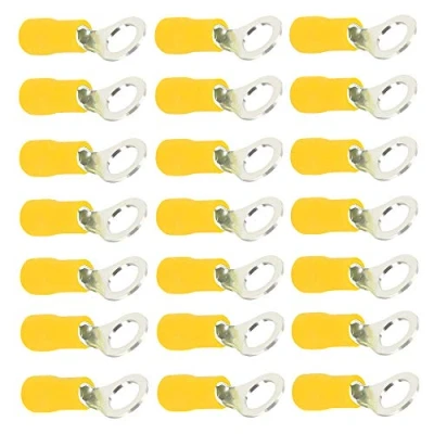Image of Mintice 100 X Yellow 1/4&quot; Inch Copper Ring Butt Insulated Terminal Connectors 10 12 Gauge AWG Crimp Wire Electrical Cable M6
