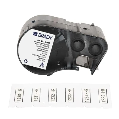 Image of Brady Heat Shrink Polyolefin Label Tape for Printer BMP51/BMP53/M511 80 Self Adhesive Labels Black on White (25,40 mm (W) x 8,51 (H)) M5 187 1 342