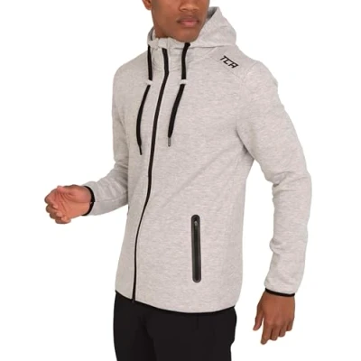 Image of TCA Men’s Revolution Tech Workout Thermal Running Hoodie Jacket with Zip Pockets and Thumbholes Quiet Shade Grey, XL