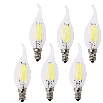 Image of BANGSHUO Pack 6 E14 Vintage Candelabra LED Bulbs 4W C35 400 Lumens Cool White 6000K Chandelier Light 40W Equivalent,C35 Filament Candle Bulb Flame Tip No Dimmable