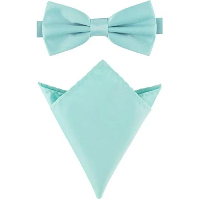 Image of Ladeheid Men&#039;s Narrow Bow Tie &amp; Handkerchief Set M/P (12cm x 6cm, 22cm 22cm, Mint)