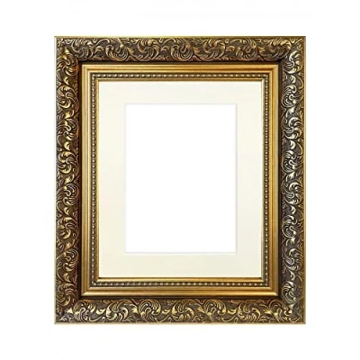 Image of FRAMES BY POST Large Dahlia Gold Picture Photo Frame with Ivory Mount A1 Image Size A2 Plastic Glass