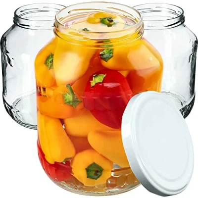 Image of KADAX Glass Jars 1.7 L, Large with Wide Mouth for Preserving, Pickling and Fermenting, Storage Pickles Sauerkraut (Set of 4, White Lids)