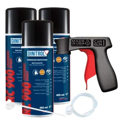 Image of 3 x DINITROL RC900 RUST CONVERTER PRIMER 400ml CAN with EXTENSION NOZZLE and CANGUN