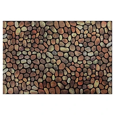 Image of Nicoman Pebble Stone Pattern Barrier Doormat Eco Friendly Scrape and Absorbent Indoor/Outdoor Door Mat, Rectangular (60x40cm), Pebbles Brown