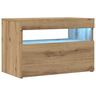 Image of vidaXL TV Cabinet Artisan Oak Stand with RGB LED Lights/Engineered Wood Entertainment Center Storage 60x35x40cm for Living Room, Office, Bedroom