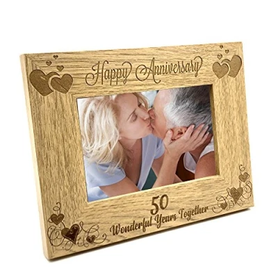 Image of ukgiftstoreonline Happy 50th Anniversary Wooden Photo Frame Gift (5 x 7 Inch)