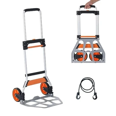 Image of VEVOR Folding Hand Truck, 275 lbs Load Capacity, Aluminum Portable Cart, Convertible Truck and Dolly with Telescoping Handle PP+TPR Wheels, Ultra Lightweight Super Strong for Moving Warehouse