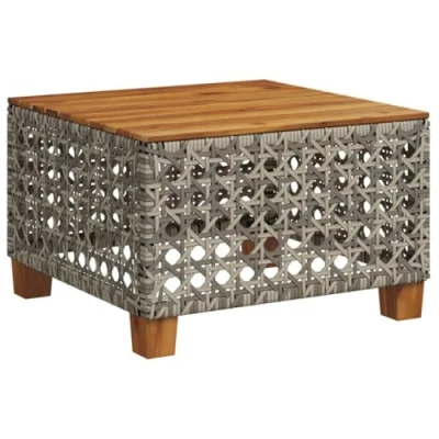 Image of vidaXL Poly Rattan Garden Table Outdoor Dining with Acacia Wood Top and Powder Coated Steel Frame for Patio/Backyard Grey/Brown, 55x55x36 cm