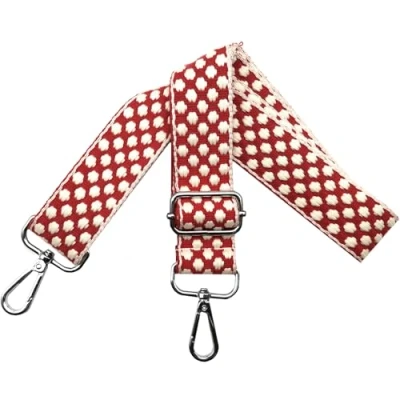 Image of Bag Strap, Adjustable Shoulder Strap for Bags, Straps Changing, Women&#039;s Carrying Wide 3.8 cm with Silver Carabiner, Bag, Red Base, O10