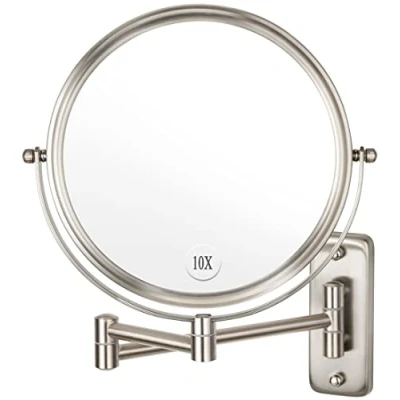 Image of Wall Mounted Makeup Mirror 10x Magnification 8&#039;&#039; Two Sided Swivel Extendable Bathroom Nickel Finish ALHAKIN