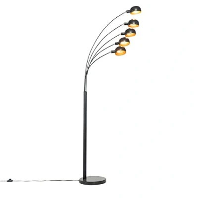 Image of Qazqa Design Floor lamp Black with Gold 5 Lights Sixties Marmo Suitable for LED E14 Light Steel Living Room I Bedroom