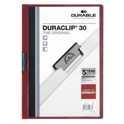 Image of DURACLIP® 30 A4 Clip Folder Holds Up to Sheets of Paper Strong Metal Sprung Pack 25 Dark Red Colour Folders for Organising Documents