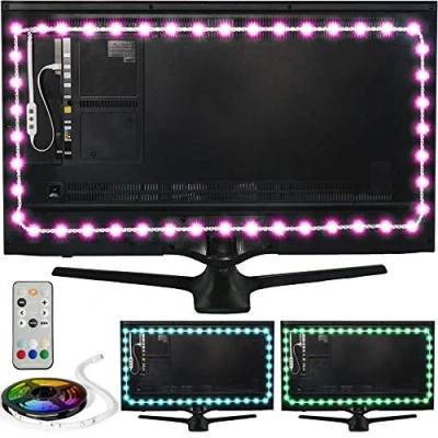 Image of Power Practical Luminoodle Color Bias Lighting 15 LED TV Backlight with Remote USB Light Strip Kit for Home Theater Ambient Large (30&quot; 40&quot; TV)