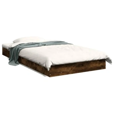 Image of vidaXL Bed Frame Smoked Oak Engineered Wood, Slatted Base, Storage Drawers, 100x200 cm Single Modern Bedroom Furniture