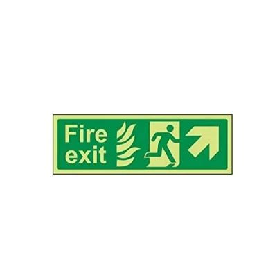 Image of V Safety Glow In The Dark NHS Fire Exit Arrow Down Left Sign 450mm x 150mm Self Adhesive Vinyl