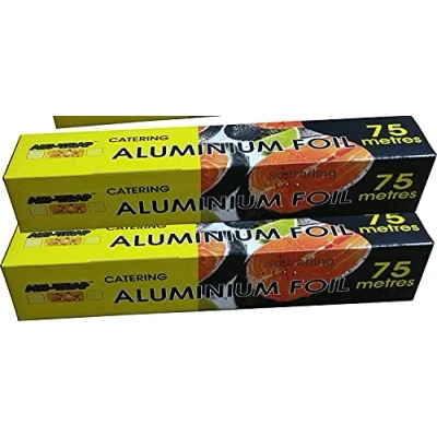 Image of 2 x Aluminium Kitchen Catering Foil 300mm 75m with Inbuilt Cutter (ALU WRAP)