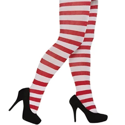 Image of Women&#039;s Fancy Dress Red and White Striped Tights / Elf Christmas