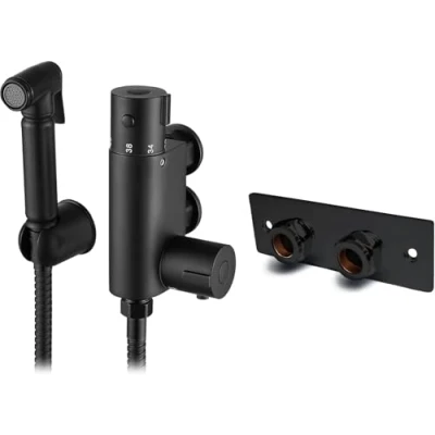 Image of Xcel Home Black Thermostatic Douche with Wall Plate All in One Kit Quality Brass Muslim Bidet Shattaf Shower Head Hygiene Toilet Cleanser Spray 1 Set