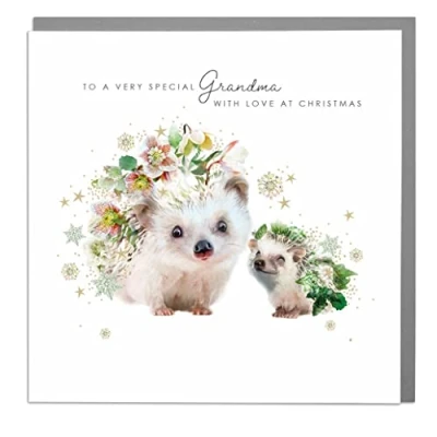 Image of To A Very Special Grandma Hedgehogs Christmas Card with Grey Envelope by Lola Design