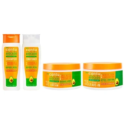 Image of Cantu Avocado &amp; Shea Butter Hydrating Shampoo, Conditioner, Curling Cream and Leave in Bundle