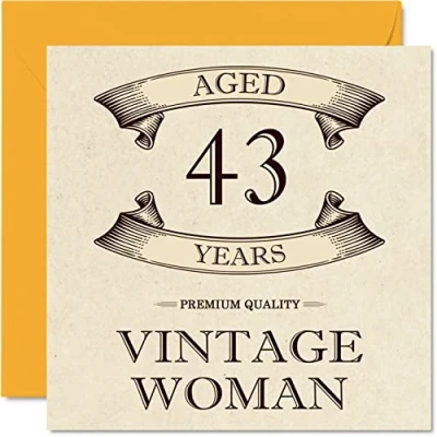 Image of Vintage 43rd Birthday Cards for Women Aged 43 Years Fun Card Mum Sister Wife Girlfriend Friend Cousin Auntie, 145mm x Ladies Greeting Cards,