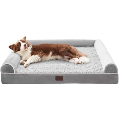 Image of WESTERN HOME Dog Beds Large Washable,Soft Orthopedic with Removable Washable Cover,Extra Waterproof Bed U Shape Bolster Grey,71 x 58 16.5 cm