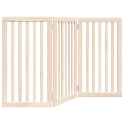Image of vidaXL Dog Gate Foldable 3 Panels 150 cm Poplar Wood Pet Barrier for Small/Medium Dogs, Brown Freestanding Doorway, Kitchen, Living Room