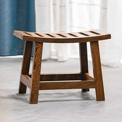 Image of XOTAK Bathroom Stools with Non Slip Feets，Storage Shelf for Shampoo Towel Shower Wooden Stool Works in Living Room/Bedroom/Garden Leisure
