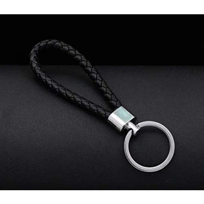 Image of 2pcs of Black Braided Faux Leather Strap Keyring Keychain Car Key Chain Ring Fob