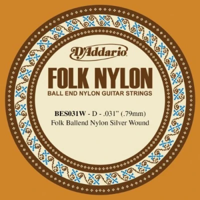 Image of D&#039;Addario BES031W .031 Folk Single Nylon String with Ball End for Guitar Silver Wound