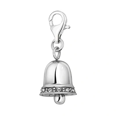 Image of Quiges 925 Sterling Silver White Cubic Zirconia 3D Bell Lobster Clasp Charm Clip on Pendant