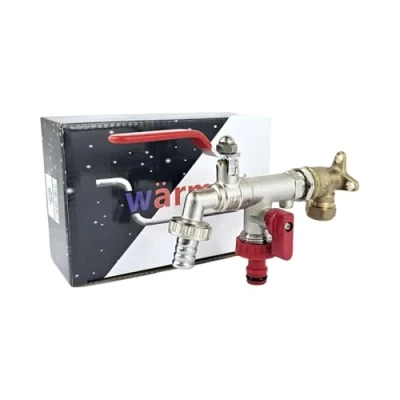 Image of Wärmer System Outside Wall Mounted Garden Tap with Check Valve and Wallplate Elbow Fixture (Double Outlet Lever Handle Tap)