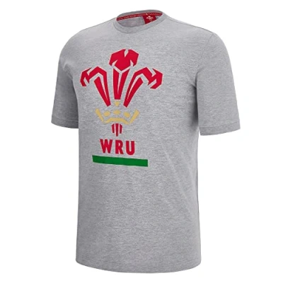 Image of Macron Unisex Wru Merch Ca Lf Cotton Poly T shirt Print Gry Mel Feather Shirt, Grey, XXL
