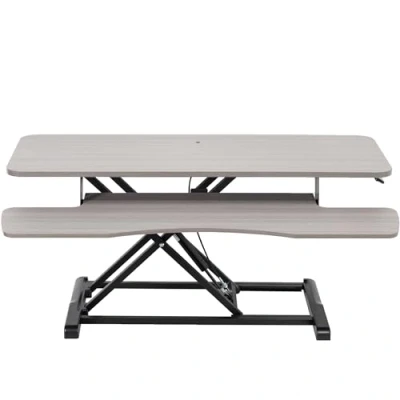Image of VIVO 107cm DESK Converter, K Series, Height Adjustable Sit to Stand Riser, Dual Monitor and Laptop Workstation with Wide Keyboard Tray, Gray Top, Black Frame, V042KG