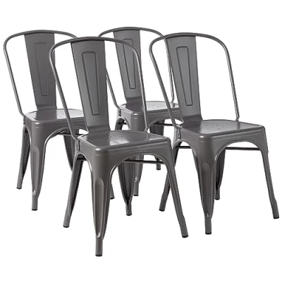 Image of Amazon Basics Metal Dining Chairs, Set of 4, 51L x 43W 85H cm, Dark Grey
