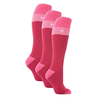 Image of HEAT HOLDERS 3 Pack Ladies Thermal Knee High Ski Socks WoMens Thick Winter 2.3 TOG Long Skiing (4 8, Raspberry/Light Pink)