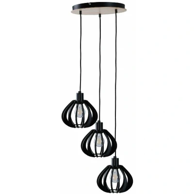 Image of Nicoleta Cluster Pendant Ceiling Light Black And Natural, 32cm, 3x E27