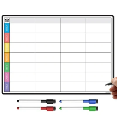 Image of TMS A3 Magnetic Weekly Planner and Dry Wipe Pens Fridge Magnet Calendar or Meal Whiteboard for Kitchen Erase Memo Board to Do List, Office Notes Daily Reminders