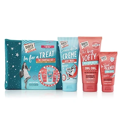 Image of Dirty Works In For A Treat, The Essentials Beauty Kit, Body Wash, Butter and Hand Cream Gift Set with Satin Wash Bag, 2 x 200ml, 1 75ml