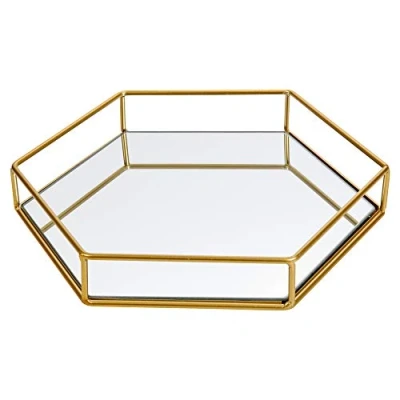 Image of Hexagon Mirror Tray Serving Platter (Medium 30cm x 26cm 5cm)