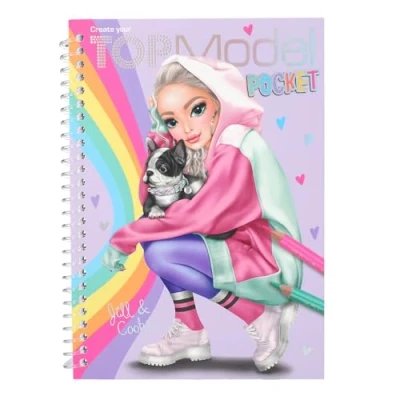 Image of Depesche 12726 TOPModel Pocket Practical Size with 120 Pages for Designing Outfits, Colouring Book Sticker Sheet and Spiral Binding, Klein