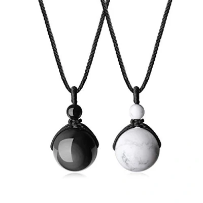Image of COAI Black Obsidian Howlite and White Necklaces Yin Yang Couples